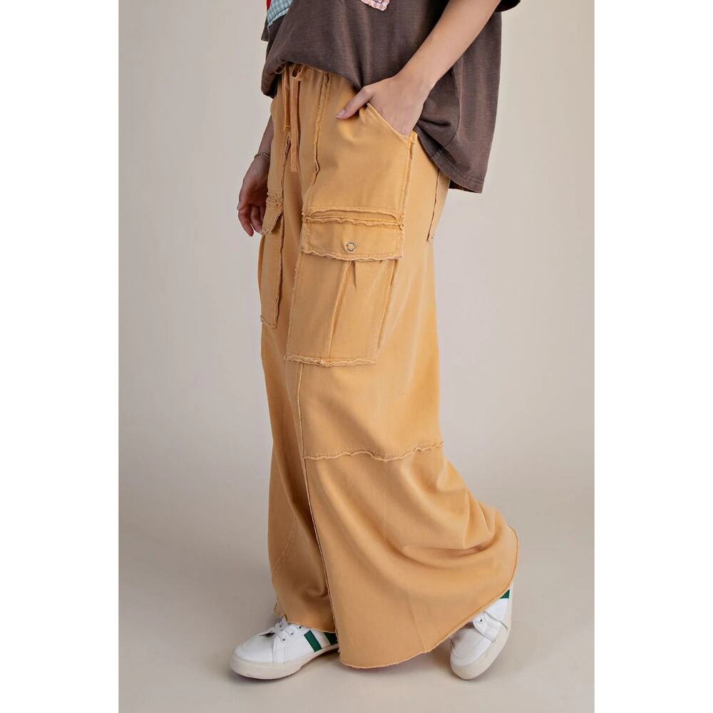 "Durango" French Terry Cargo Wide Leg Pants in Mustard - Picture 3 of 4